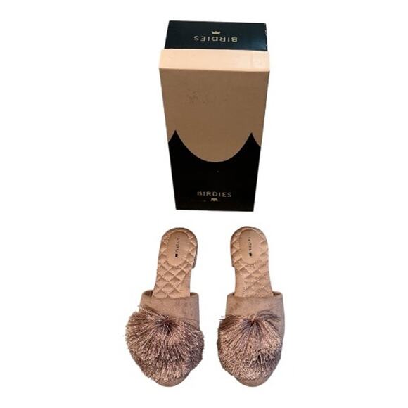 Birdies 7.5 Songbird Pom Pom Slides Velvet Blush Pink Mules Slipper Flats Tassle - Picture 4 of 11